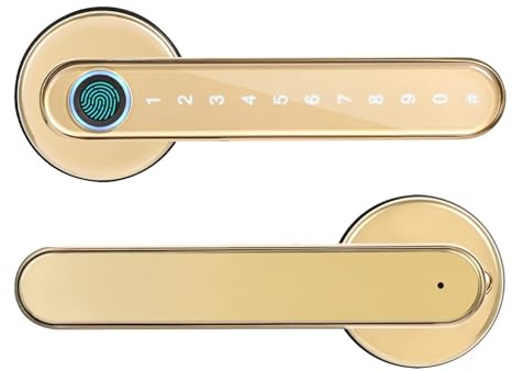 YVAAASIYC Blocco biometrico delle impronte digitali Bluetooth Chiave colore oro APP Serratura digitale intelligente con maniglia elettronica(Gold)