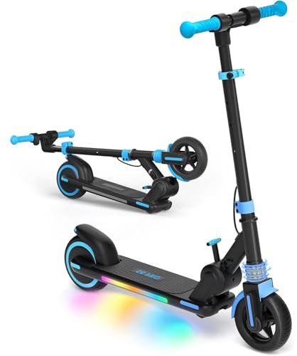 HeyScooter Kids Electric Scooter with 15km Range,6.5 Solid Tires,150W | Motor, Foldable Aluminium Frame, Max 16km/h, Adjustable Height 75–100cm, LED Side Lights, Dual Brake System