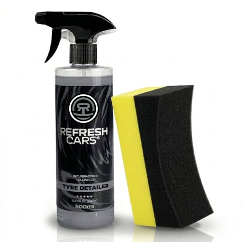 Refresh Cars Abrillantador de Neumáticos Efecto Mojado 500 ml — Renovador de Gomas con Protección UV, Acabado Negro Intenso, Repelente al Agua e Incluye Esponja Aplicadora