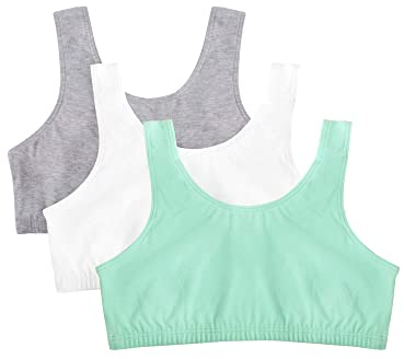 Fruit of the Loom Women's Cotton Tank Bra Ultimate Comfort & Breathable Fit Sports, Opaque, Mint Chip/White/Grey Heather, 34 (Pack of 3)