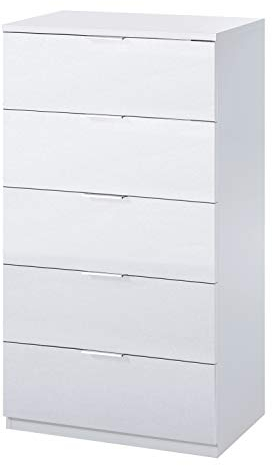 Habitdesign Comoda 5 Cajones, 110x60x40 (AltoxAnchoxFondo-en cm), Sinfonier Color Blanco Artik, Modelo Alaya