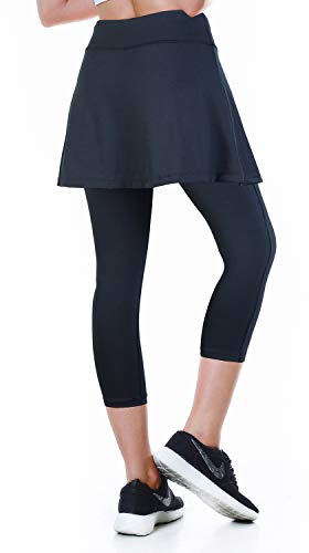 ANIVIVO Women Yoga Legging with Skirts, Tennis Skirted Leggings with Pockets& Women Tennis Clothing(Black,2XL)