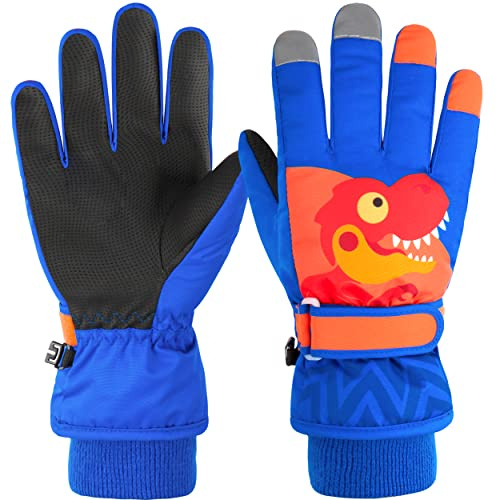 Azarxis Gants de Ski Enfants Moufles de Ski Gants Neige Chaud Hiver Moufles Coupe-Vent Snowboard pour Garçon Fille Randonnée Patinage (S (4-6 Ans), 01 Bleu Royal)