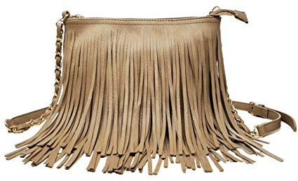 Solene Fransen Crossbody Schultertasche mit Riemen, Quaste Messenger Bag, Country Style Western Fransen Geldbörse für Frauen, stone, Medium