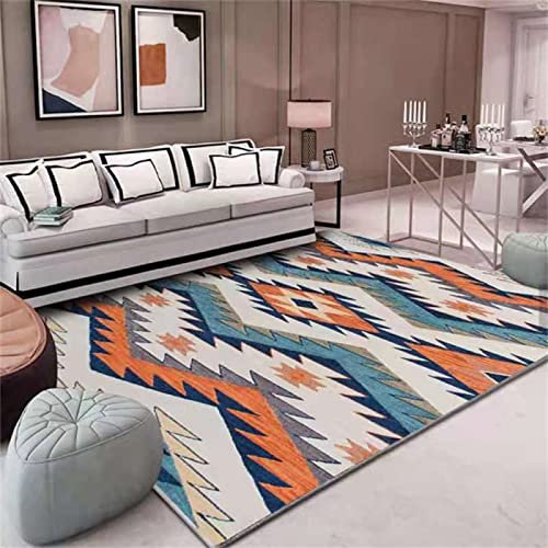 RUGMRZ Design Teppich Orientalisch Orange Blauer geometrischer Wohnzimmerteppich Wohnkultur Anti-Rutsch-Anti-Drop Badezimmer Für Bürostuhl 140X200cm