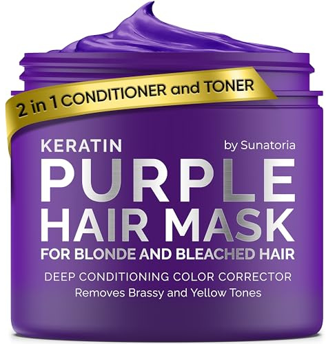SUNATORIA Keratin Purple Hair Mask - Blonde Hair Purple Toner - Repair & Nourishment Treatment for Bleached, Brassy Hair - No Yellow Tones - Deep Conditioner for Colour Treated Locks