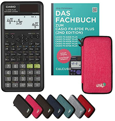 Casio fx-87DE Plus 2nd Edition inkl. Schutztasche Pink & Fachbuch (48 Seiten, DIN A5) – Wissenschaftlicher Rechner – Smart Set