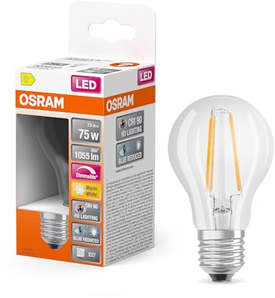 OSRAM Superstar dimbar LED-lampa med särskilt hög färgåtergivning (CRI90), E27-bas, Filamentoptik,Varmt vitt (2700K), 1055 Lumen, ersätter 75W-belysningsmaterial dimbar, 1-Pack