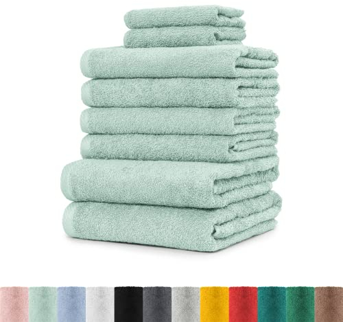 BaSaTex 8er Handtuch Set 100% Baumwolle | 4X Handtücher, 2X Duschtücher, 2X Gästetücher | Öko-Tex Made in Green | Farbe Mint Grün