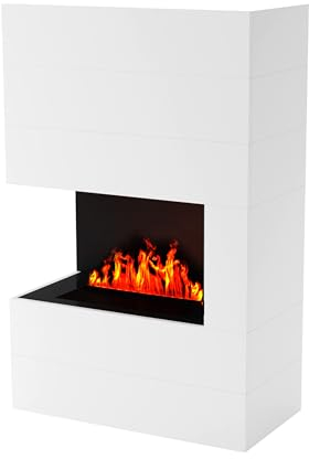 GLOW FIRE Tucholsky Left Corner Elektrokamin mit Knistereffekt|Opti Myst Cassette 500 | 3D Wasserdampf Kamin, Elektrischer Kamin mit Fernbedienung, Regelbarer Flammeneffekt, Weiß