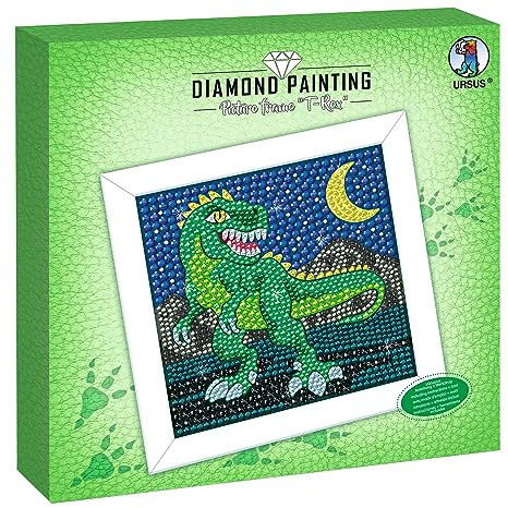 Ursus 43530001F - Diamond Painting Tableau T-Rex, set avec diamants acryliques, picker, plateau et colle de cire, instructions de bricolage incluses
