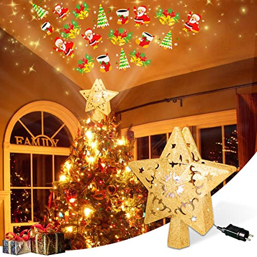 iLitLuk Stern Weihnachtsbaumspitze Christbaumspitze Beleuchtet mit Eingebautem Rotierendem LED-Projektor Tannenbaumspitze 23CM Glitzer Stern Spitze Baumspitze Christbaumkrone für Weihnachtsbaumschmuck