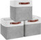 Kinmsito 3 Stück Aufbewahrungsbox Stoff,Aufbewahrungsbox Faltbox 28x28x28cm,Aufbewahrungskörbe Faltbare mit Griffen,Cube Aufbewahrungsbox Stoff für Schrank,Kleidung,Regale,Schlafzimmer(Grau Weiß)