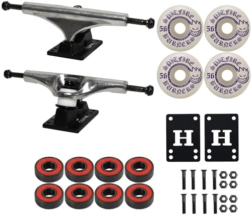 Core Hollow Lightweight Skateboard Trucks 8.25 + 56mm Spitfire Burners Wheels, ABEC 5 Bearings