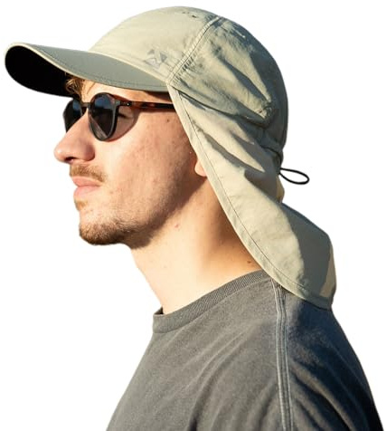 TOP-EX Mens Summer Baseball Cap with Neck Shade - Waterproof Sun Hat with Neck Flap Cover, UV SPF Protection Caps for Fishing Safari Outdoor Hiking, Beige M/L