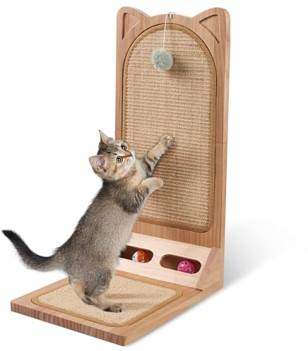LitaiL Kratzbrett Katze aus Massivholz, 58 cm hoch, L förmige Kratzbrett Sisal, Süße Kratzbretter Katzen für Sofaschutz, Katzen Kratzmöbel für Wand und Ecke