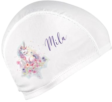 Striefchen® Badekappe für Kinder mit Namen und schönen Motiv (Einhorn 2, 44-60)
