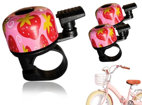 Lhbwhiz 2 Pièces Cloche de Vélo,Son Croustillant Fort Enfants Garçons Filles Sonnette de Vélo,Mini Cloche pour Vélo pour Enfants avec Motif Fraise,pour Vélos VTT Vélo de Course Cyclisme(5 * 3,5 cm)