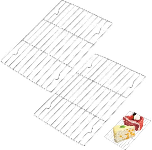 2PCS Cooling Rack High Temperature Resistance Baking Rack Rectangle Grill Oven Rack Wire Cooling Rack Baking for Baking Grilling Cooking Cakes Pizzas Meat Baking Pans or Bread(21.5 x 14.5 CM)