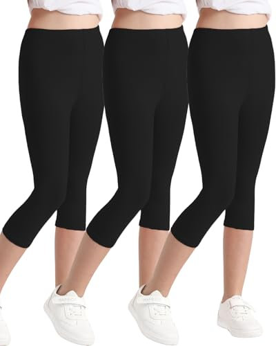 Domee Mädchen 3/4 Leggings Caprihose Sommer Baumwolle Sport 3er-Pack Schwarz 152-158 (Herstellergröße 160)