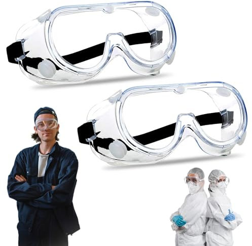 BullTek Lot de 2 lunettes de protection de travail - ventilées et anti-poussière avec verres transparents anti-rayures - Protection contre les liquides, les poussières et les débris - Design léger et