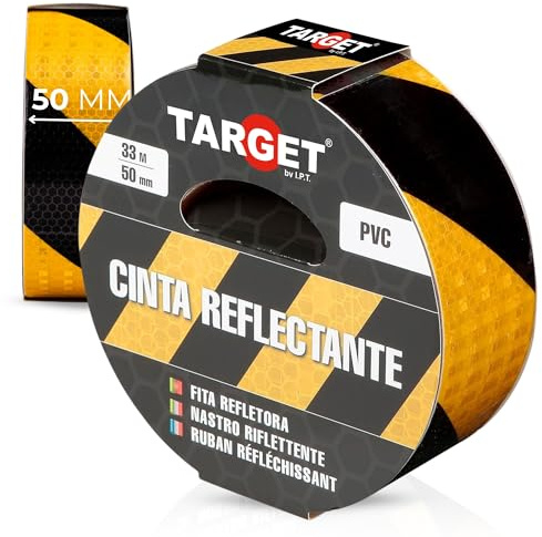 TARGET Cinta Reflectante Adhesiva, Advertencia Señalización Marcaje Alta Visibilidad Peligro Seguridad (AMARILLO y NEGRO, 33 M X 50 mm)