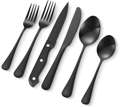 VEVOR Set di Posate in Acciaio Inossidabile per Uso Alimentare, Set Posate Altamente Lucide, Stoviglie in Lavastoviglie, Servizio 8 Persone, Coltello Forchetta Cucchiaio 48 Pezzi in Nero