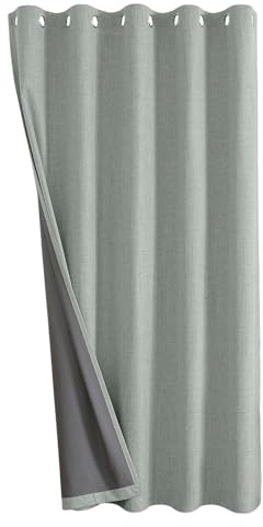 Joydeco Thermal Door Curtain for Winter 52 x 84 Inch Drop 1 Panel, 100% Blackout Faux Linen Single Eyelet Full Length Curtain with Coating Back Layer for Front Door Open Closet Room, Sage Green