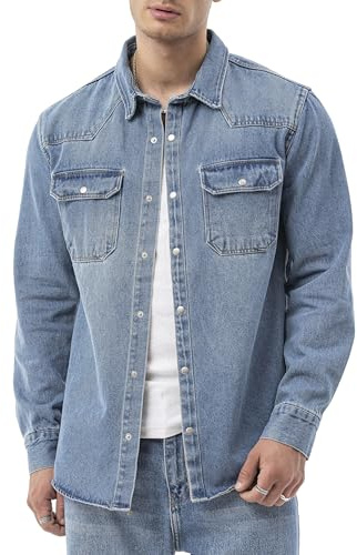 Redbridge by Spruce - Camicia giacca in denim - Camicia in jeans con bottoni a pressione - Overshirt con tasche sul petto - Maniche lunghe Regular Fit, Blu, XXL