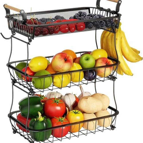 Flkiglm Fruktställ – 3-stegs frukthållare för köksdisk – förvaringssystem av metallgaller för fruktsnacks förnödenheter hushåll bostad bondgård