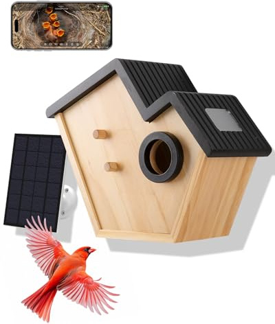 Smart Bird House with Camera, Birdhouse for Outside with 2K HD Camera Inside, Weatherproof, Solar Powered, Night Vision, 2.4G WiFi Smart Bird Nest Box Observe Bird Activities in Real Time