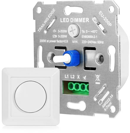 Dimmer Schalter LED Dimmer 230V Dimmschalter, Unterputz Lichtschalter Dimmbar Drehdimmer inkl, für led lampen,Glühlampe und Halogenlampe, Cremeweiß, kompatibel mit Markenschalterprogrammen