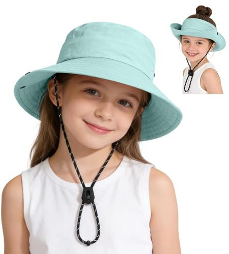 ZOORON Kids UPF 50+ Sun Hat for Boys Girls Wide Brim Lightweight Bucket Hat for Hiking Beach Safari, Quick Dry Adjustable (1pack-Light Blue)