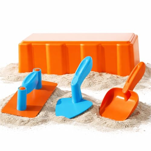 TK Gruppe Timo Klingler Lot de 4 jouets pour bac à sable - Avec différentes formes, tamis, râteaux, pelle pour bac à sable et moules à sable pour garçons et filles