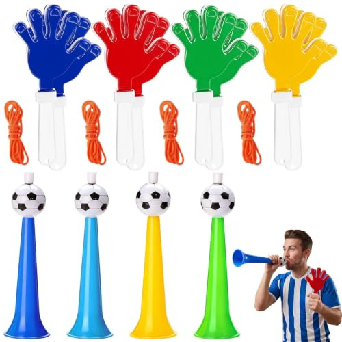SKIPTHYBER 4 unidades de Vuvuzela con 8 manos de chisme, ruidosas para fanáticos del fútbol, bocina para animar, accesorios de fútbol para fiestas temáticas, fans, campeonato del mundo