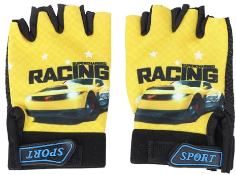 HEALSOPTHY Guantes de Ciclismo Niñas de Medio Dedo, Amarillos, Flexibles y Resistentes al Agua Diseño de Coche para Correr y Montar al Aire Libre