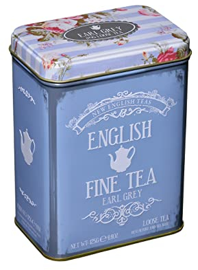 New English Teas Floral Tea Tin containing 125g loose-leaf Earl Grey tea