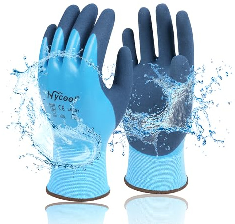 DS Safety L6201 Waterproof Work Gloves 15 Gauge Hycool Grip Men's Working Gloves Double Coated Nylon Gloves with Comfortable Latex Foam for Multipurpose Use 1 Pair(M)