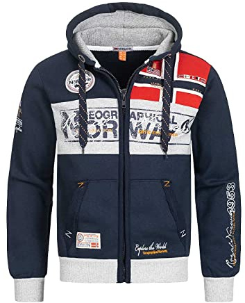 Geographical Norway huvtröja med dragkedja för män, bekväm sweatshirt, logotyp, långärmad, varm, för året-runt-bruk