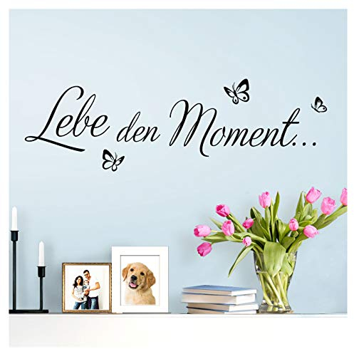 Wandaro Wandsticker Spruch Lebe den Moment | schwarz 80 x 27 cm | Wandaufkleber Flur Wandspruch Wohnzimmer Wandtattoo Aufkleber W3481