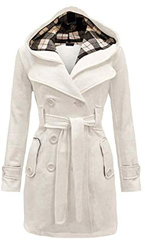 YMING Femmes Veste D'hiver Casual Veste D'hiver Trench Coat Poitrine Avec Ceinture Beige M