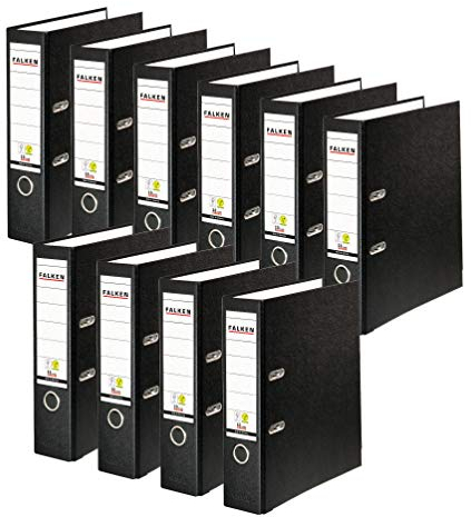 Original Falken 10er Pack PP-Color Kunststoff-Ordner. Made in Germany. 8 cm breit DIN A4 schwarz Vegan Ringordner Aktenordner Briefordner Büroordner Plastikordner Schlitzordner