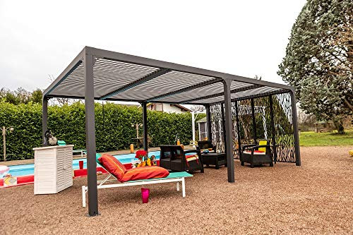 Habrita Foresta Pergola bioclimática de aluminio XXL + 5 paneles - 21,52 m2 - Techo de hojas móviles - Gris antracita