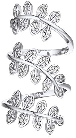 U7 Long Rings for Women Silver Adjustable Thumb Knuckle Full Finger Leaf Ring Jewellery