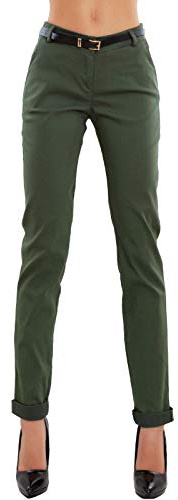 Toocool Pantalon Classique pour Femme, Pantalon Elégant Taille Basse avec Poches et Ceinture, Pantalons d'Eté pour Femme AS-28251 [M, Vert Militaire]