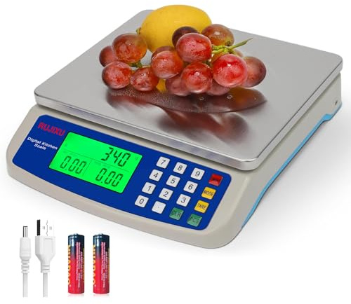 Large Digital Kitchen Scale 30KG Commercial Food Scale 66LB for Baking Bread Meat Stainless Steel Price Computing Scale LCD Display,Prep Counting Scale for Parts and Coins Adapter Included