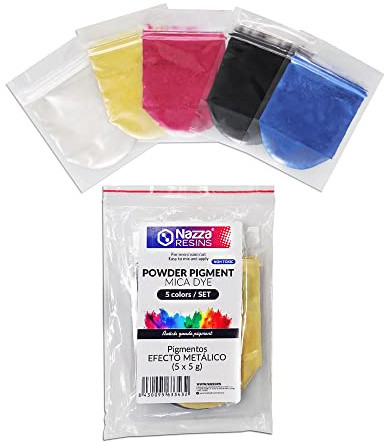 NAZZA Mica Powder - Polvo de Mica para slime, resina epoxi, artesanía, manualidades, jabones, cosméticos, DIY - Pack 5 colores