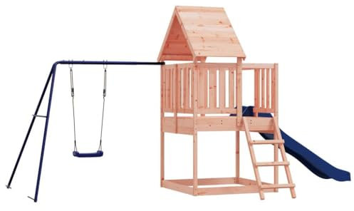 vidaXL Spielturm, Klettergerüst mit Rutsche Leiter Schaukel, Kinder Kletterturm mit Holzdach, Spiel-Zubehör für Garten, Holz Spielplatz, Massivholz Douglasie