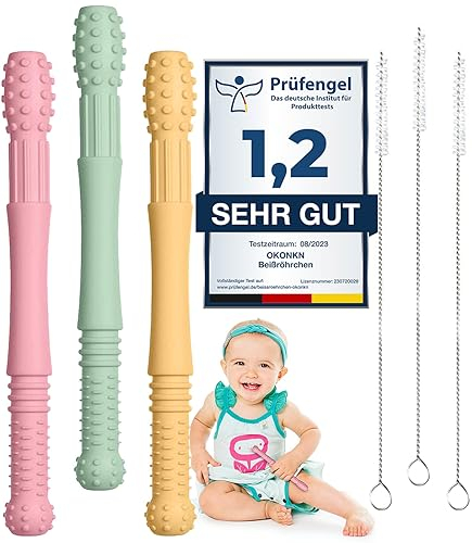 Beißröhrchen Zahnungshilfe Beißring Baby Bpa-Frei Silikon 6 Stück Us-Cpc Zugelassene Greifling (6 Stück)