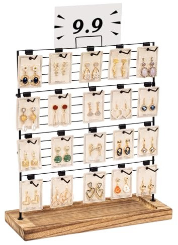 Emfogoo Porta Gioielli per Orecchini Gioielli, Espositore Orecchini a 4 Strati Porta Orecchini con Una Base di Legno, 20 Ganci Supporto Gioielli e Portagioie Orecchinis (Metallo e Legno)
